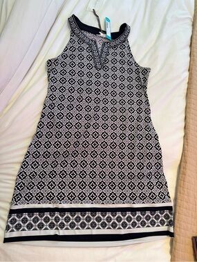 Sleeveless Black & White Geometric Mini Dress